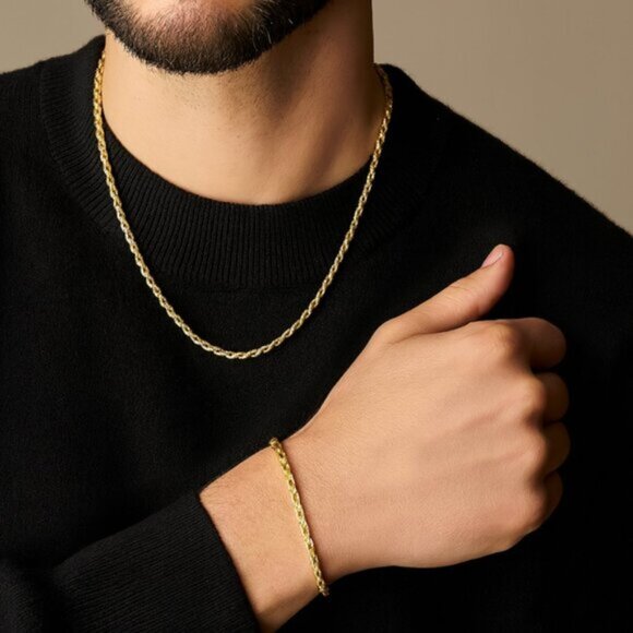 2pc "Asher" 18K Rope Chain Necklace Bracelet Set - Picture 1 of 1